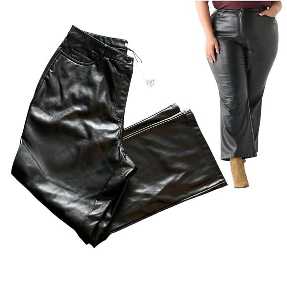 NEW Dex Plus Black Faux LEATHER 5 Pocket PANTS Size 1X Womens 35W x 29.75L NWT - Picture 1 of 13